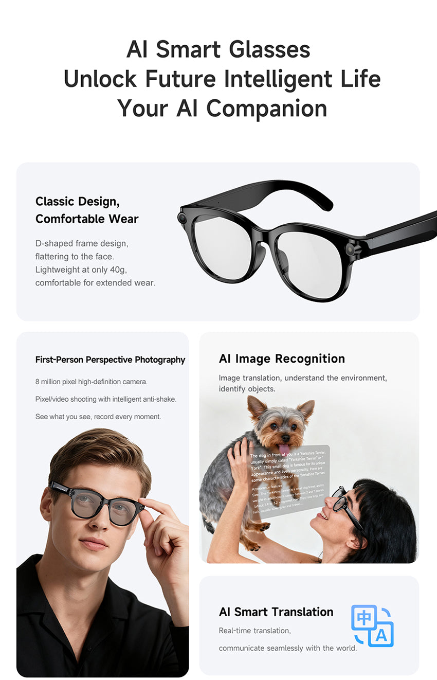 AI Smart Glasses with HD Camera & Real-Time Translation: See the World Smarter