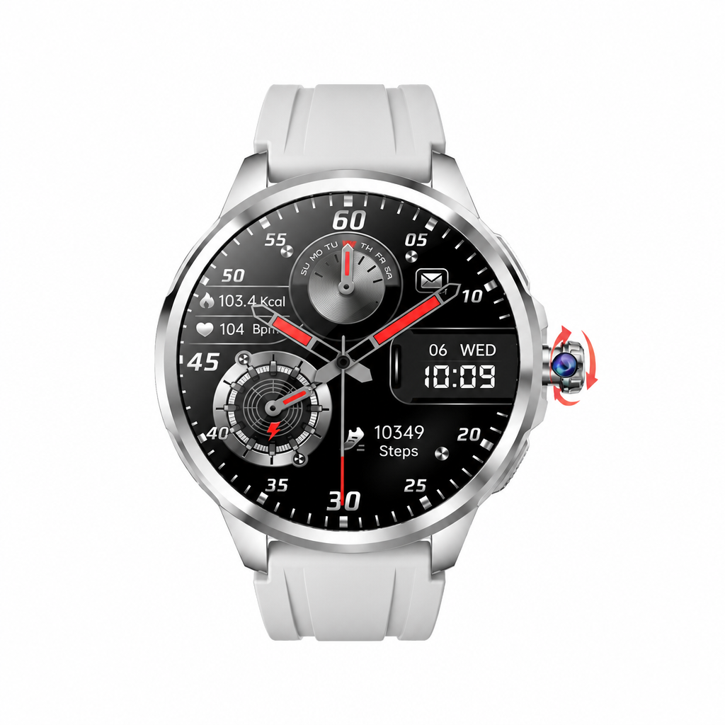 Silver J99 smartwatch on a white background