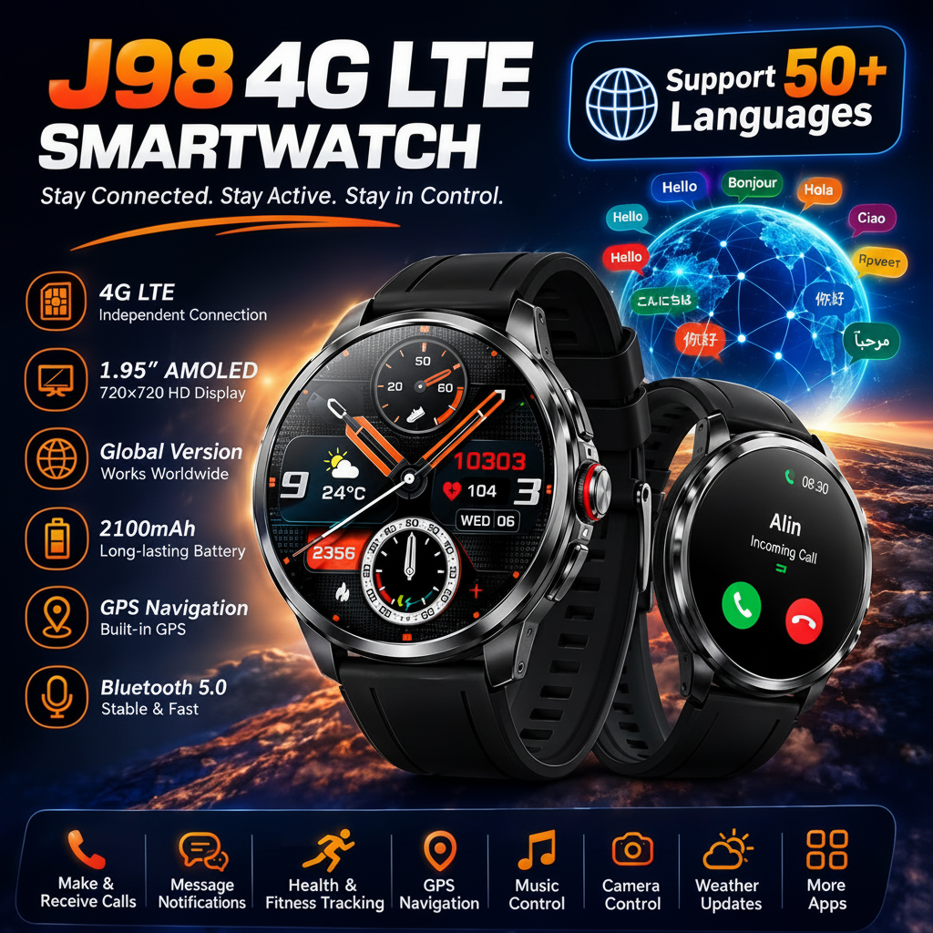 J98 4G LTE Smartwatch – Dual OS, AMOLED Display & GPS